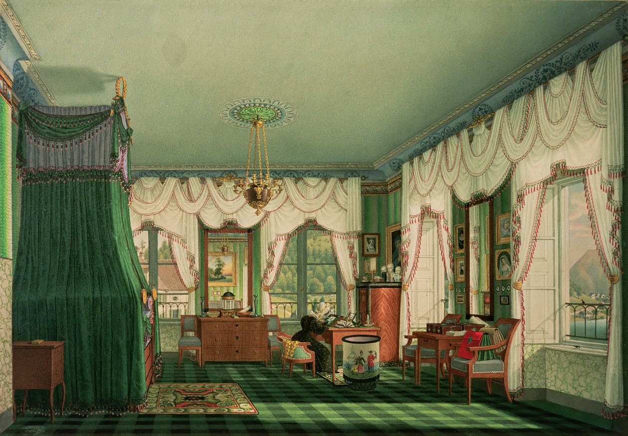 Elizabeth of Baijerilaisen makuuhuone, Schloss Tegernsee. noin 1840 tekijältä Franz Xavier Nachtmann