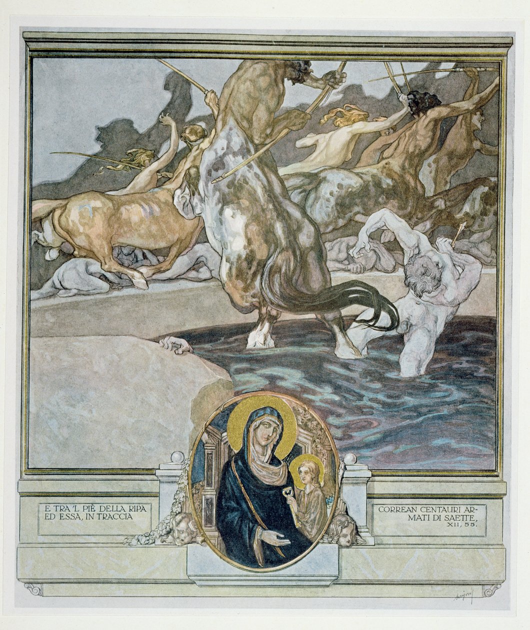 Kuvitus Danten jumalallisesta komediasta, Inferno, Canto XII: 55, 1921 tekijältä Franz von Bayros