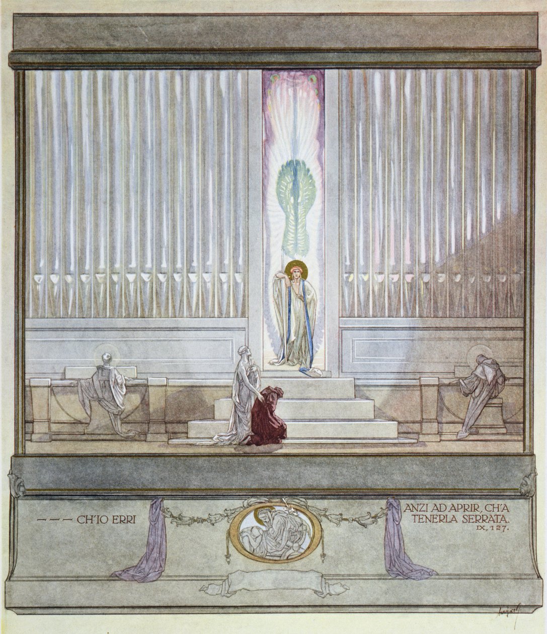Kuvitus Danten jumalallisesta komediasta, Kiirastule, Canto IX: 127, 1921 tekijältä Franz von Bayros
