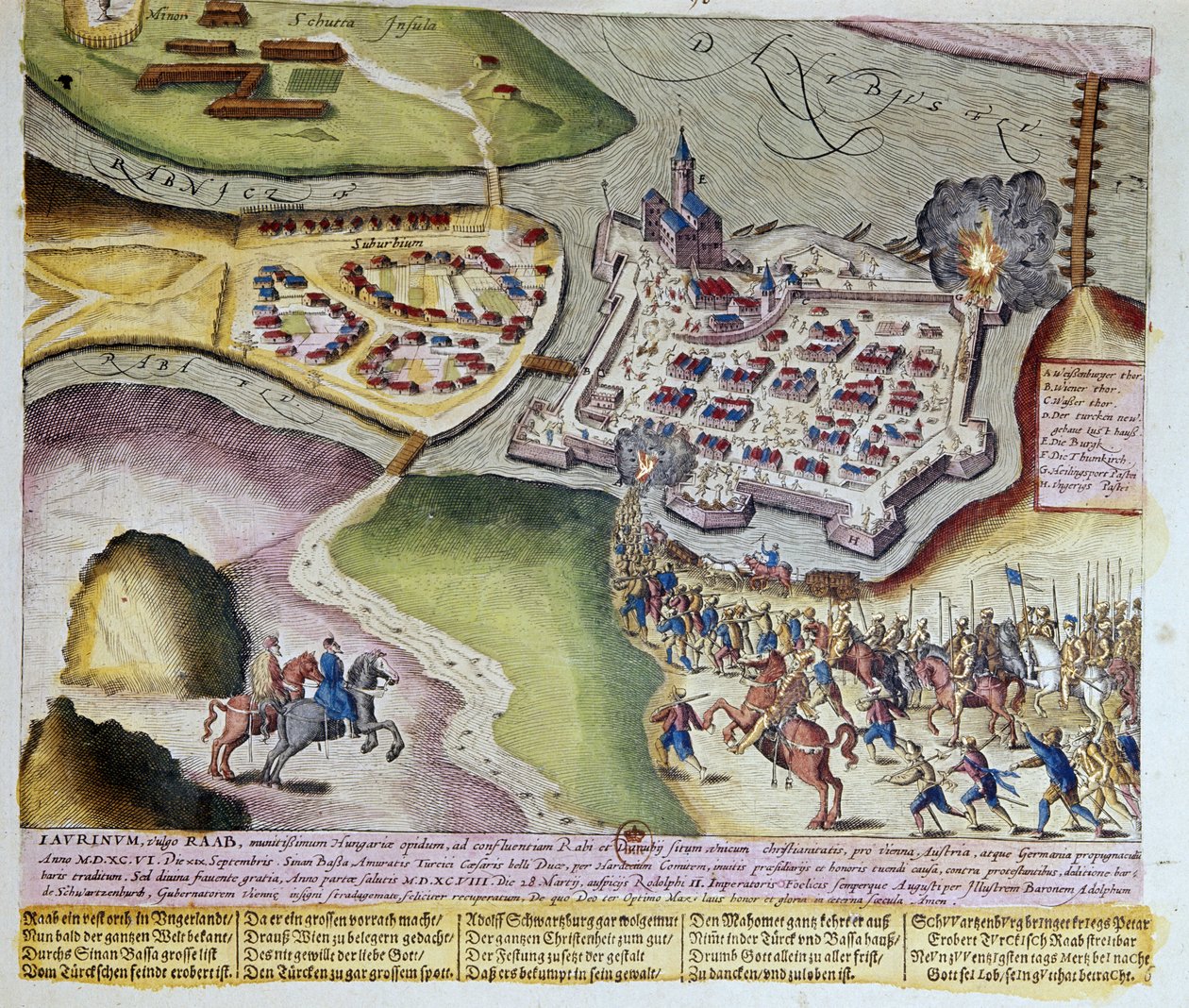 Adolf Schwarzenberg vangitsi Raabin 28.3.1598. 1653 Franz Hogenbergin (1535-1590) taidegrafiikka, Cabinet des Estampes, B.N, Pariisi. tekijältä Franz (after) Hogenberg