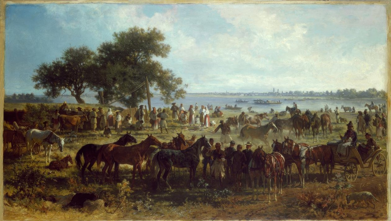 F.Adam, laivalautta Tisza-joen rannalla. tekijältä Franz Adam