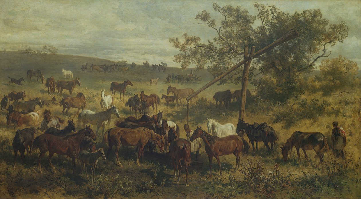 Hevoset kourun luona, 1800-luku tekijältä Franz Adam