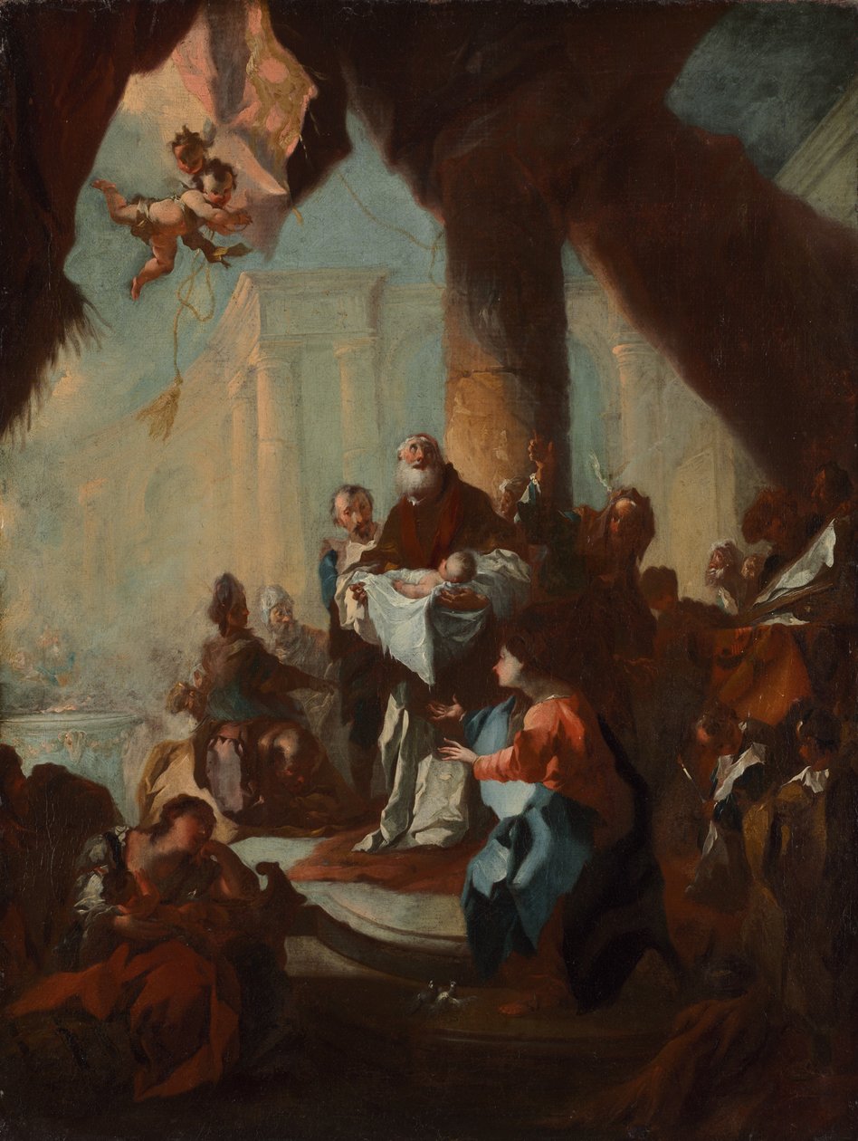 Tutkimus Kristuksen esittelyyn Pyhän Ulrichin temppelissä, Wien, n. 1750. tekijältä Franz Anton Maulbertsch