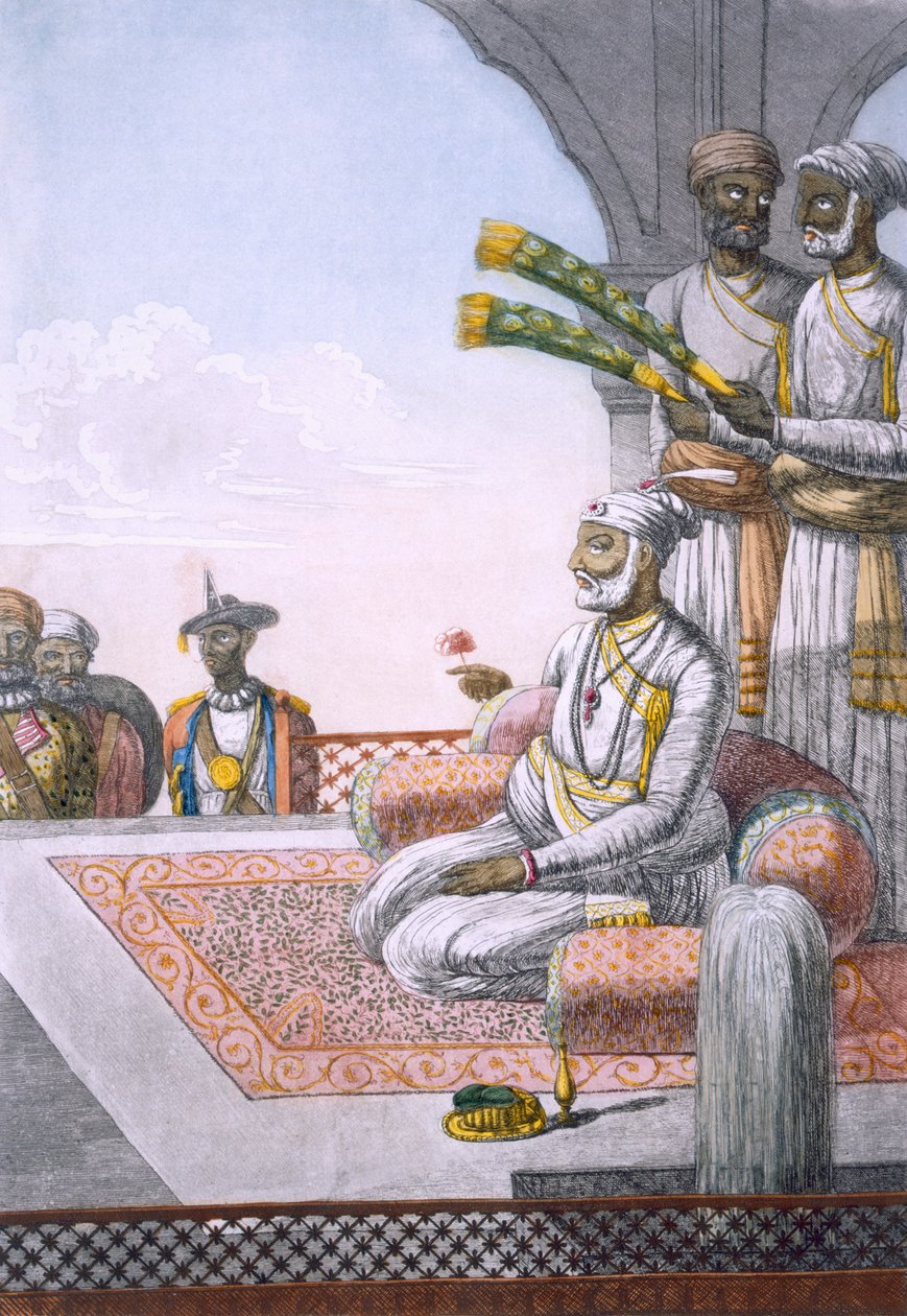 Rahjah palvelijoineen, pubi. 1808-12. tekijältä Franz Balthazar Solvyns
