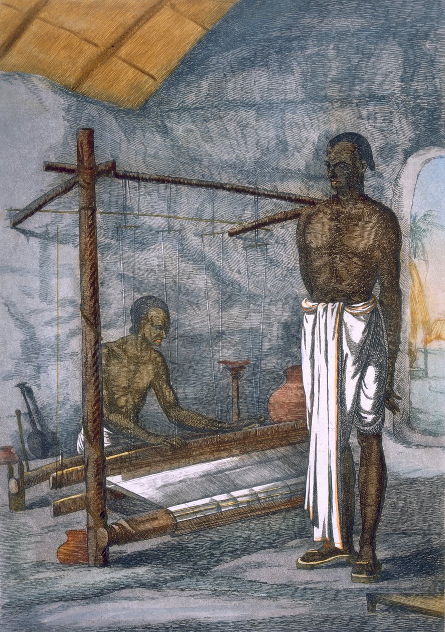 Kutoja, teoksesta "Hindut tai heidän tapojensa, asujensa ja seremonioidensa kuvaus", noin 1808-12 (värillinen etsaus). tekijältä Franz Balthazar Solvyns