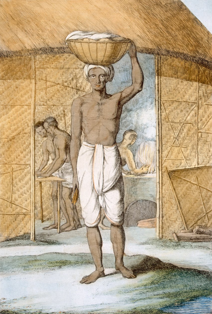 Leipäkone, teoksesta "Hindut tai heidän tapojensa, pukujensa ja seremonioidensa kuvaus", n. 1808-1812 (värillinen etsaus) tekijältä Franz Balthazar Solvyns