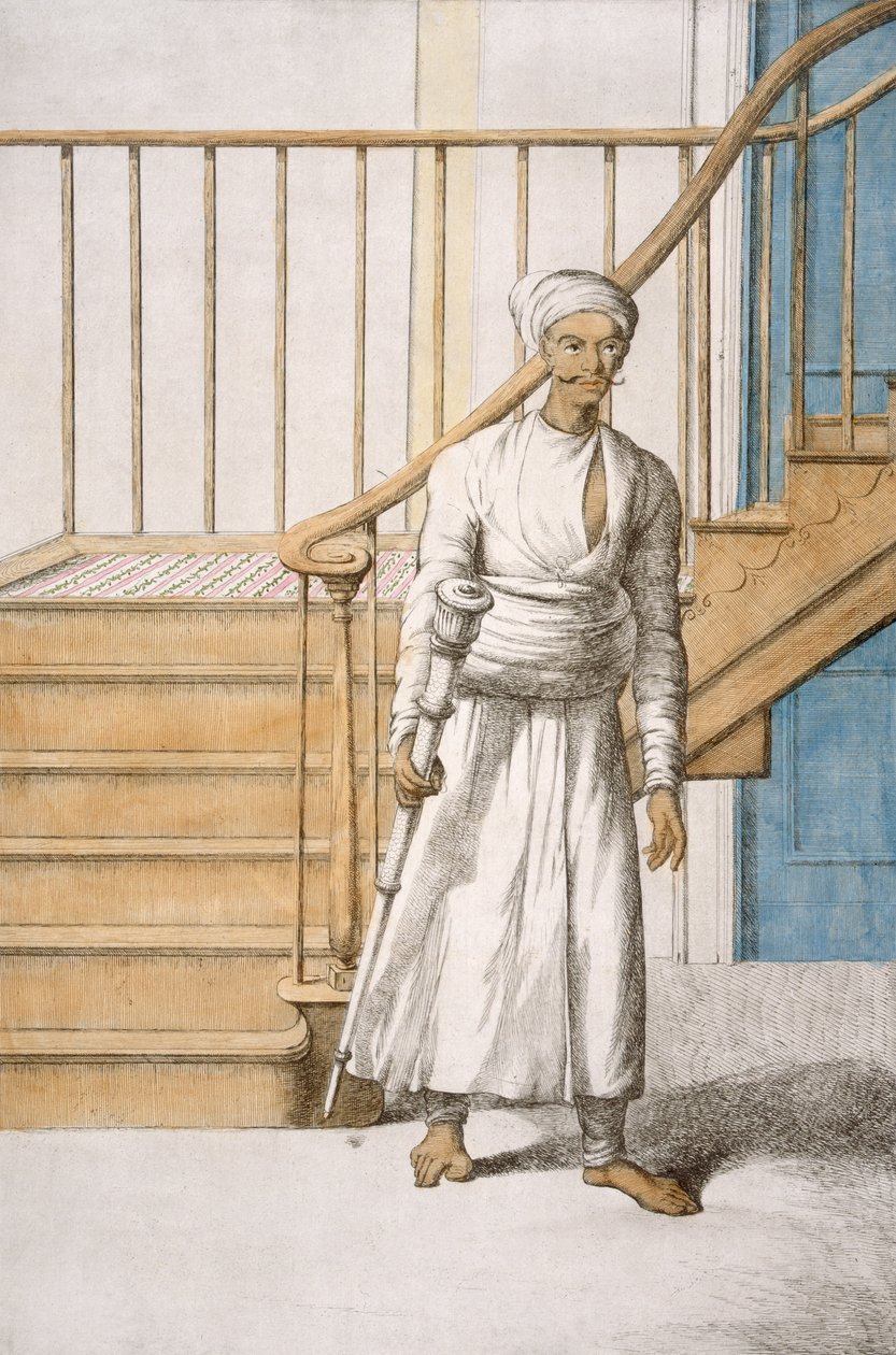 Mace Bearer, teoksesta "Hindut, tai niiden tapojen, pukujen ja seremonioiden kuvaus", n. 1808-1812 (värillinen etsaus) tekijältä Franz Balthazar Solvyns