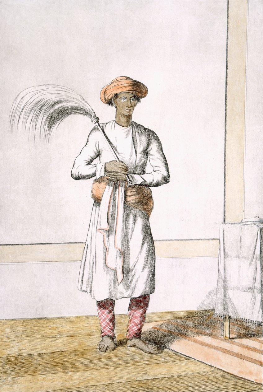 Vispiläinen, teoksesta "Hindut, tai niiden tapojen, pukujen ja seremonioiden kuvaus", n. 1808-1812 (värillinen etsaus) tekijältä Franz Balthazar Solvyns