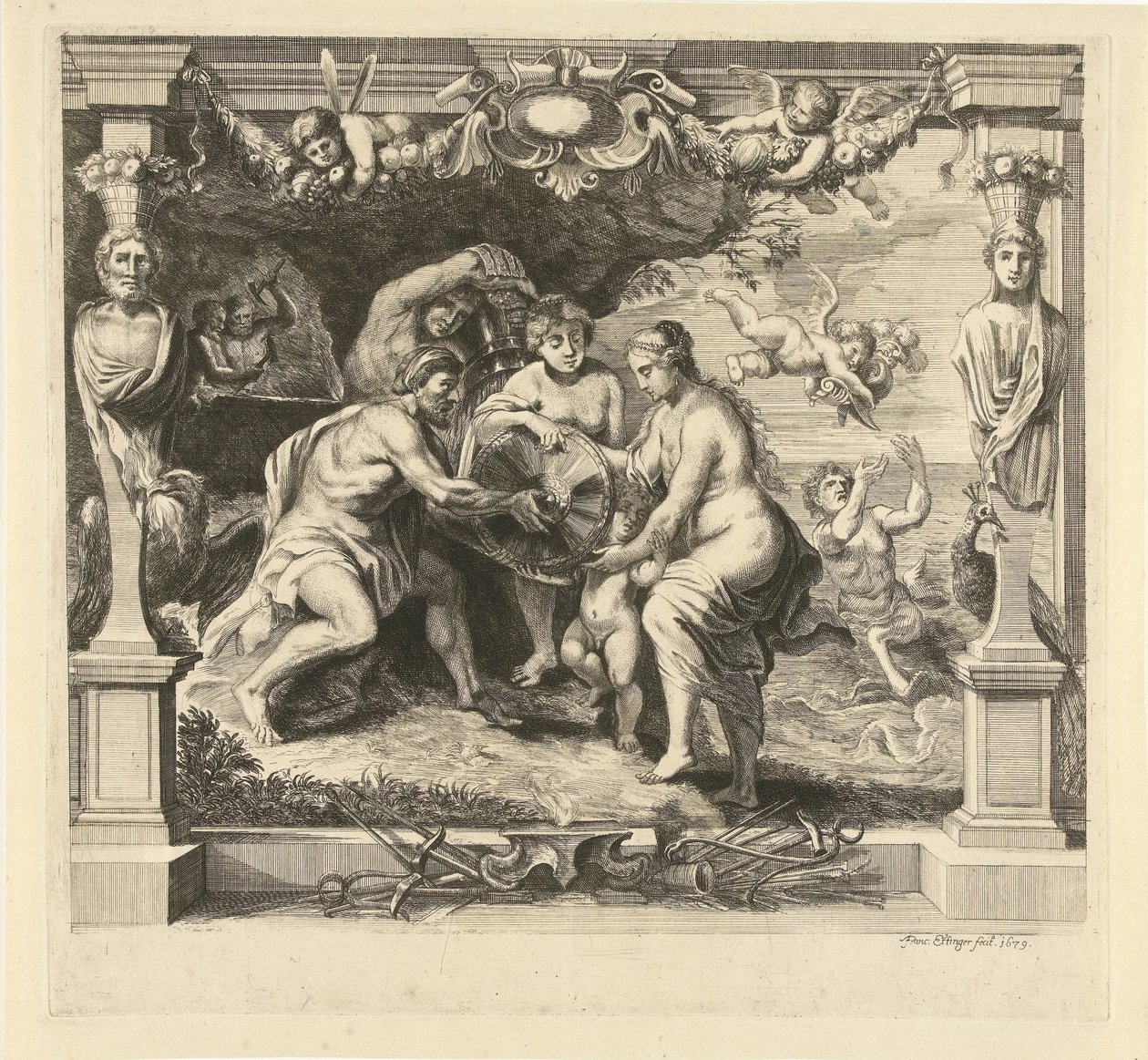 Thetis saa aseita Vulcanilta Akhilleusta varten Historia of Achilles (sarjan nimi) tekijältä Franz Ertinger