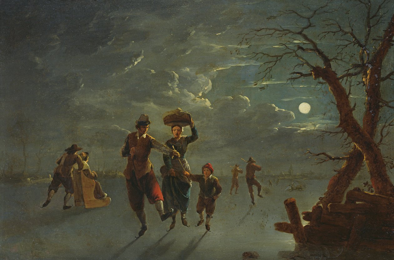 Moonlightin luistelu (öljy kuparilla) tekijältä Franz Ferg
