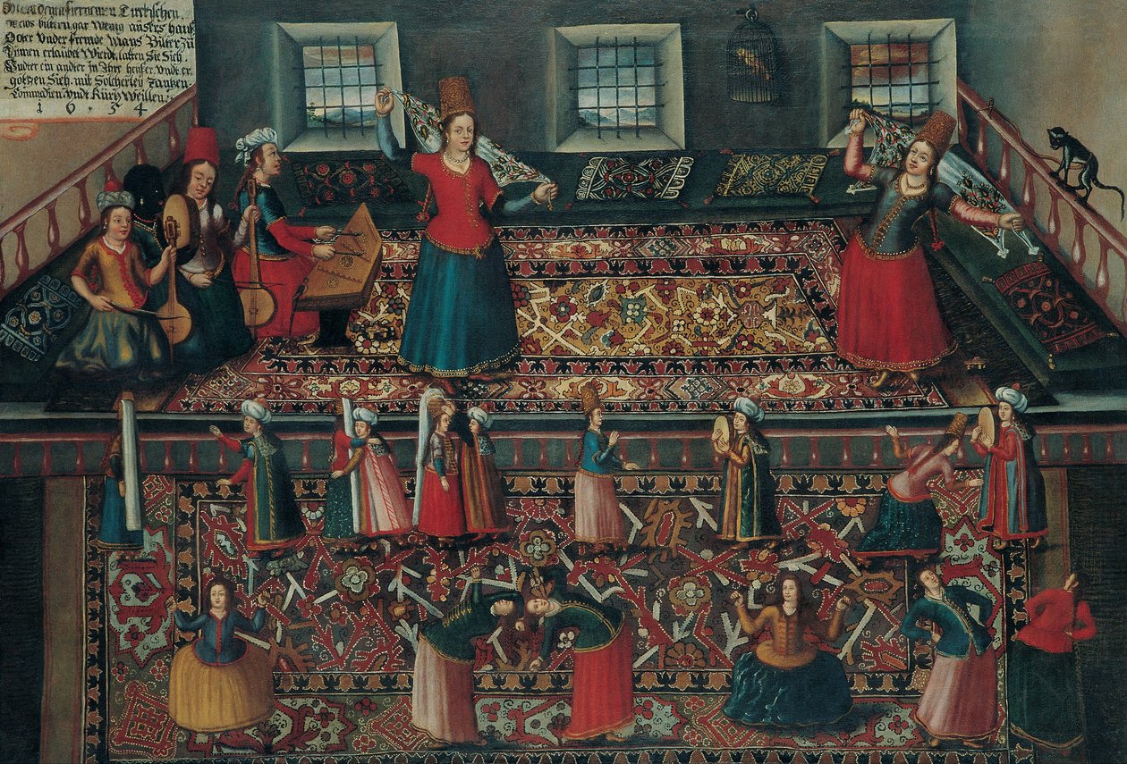 Kohtaus Turkin haaremista, 1600-luvun toiselta puoliskolta. tekijältä Franz Georg Hörmann