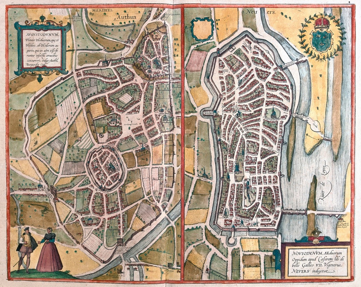 Autun ja Nevers, Ranska (kaiverrus tekijältä Franz Hogenberg