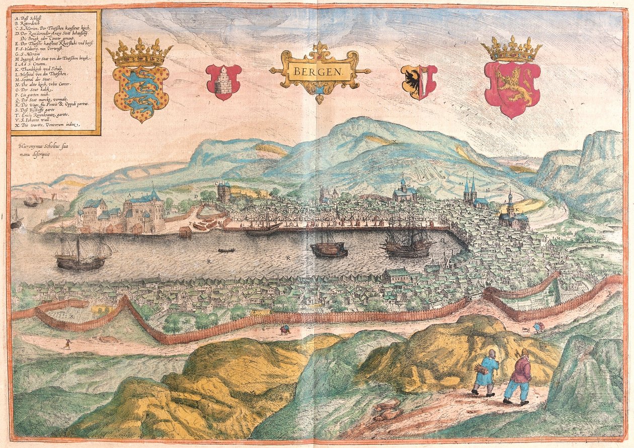 Bergen, Norja (kaiverrus tekijältä Franz Hogenberg