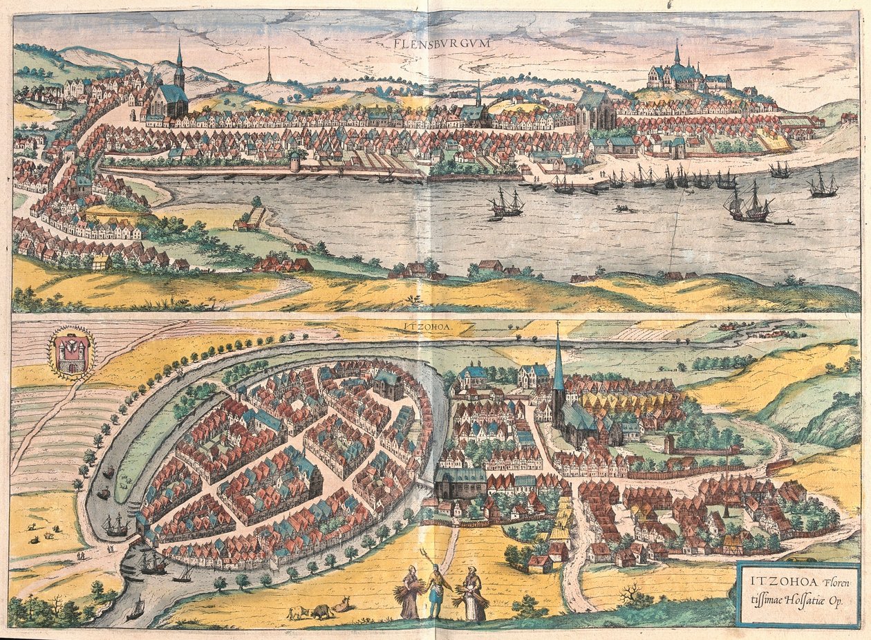 Flensburg ja Itzehoe, Saksa (kaiverrus tekijältä Franz Hogenberg