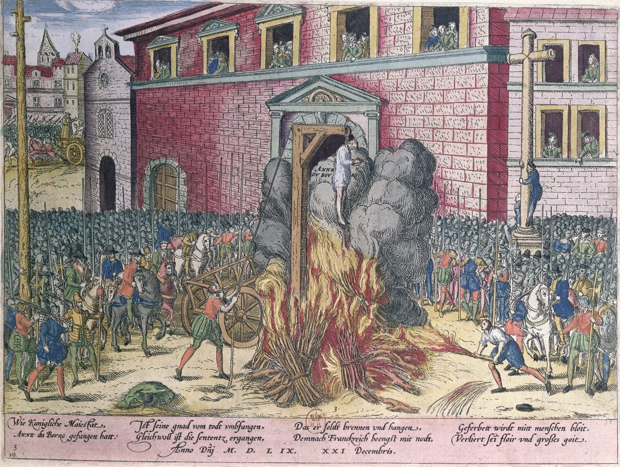 Anne du Bourgin (1521-59) hirttäminen Place de Greve, 23. joulukuuta 1559. tekijältä Franz Hogenberg