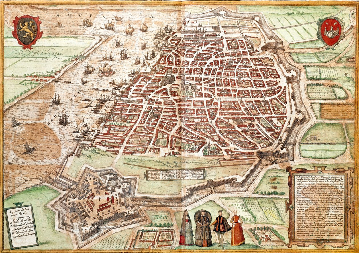 Antwerpenin kartta (kaiverrus tekijältä Franz Hogenberg
