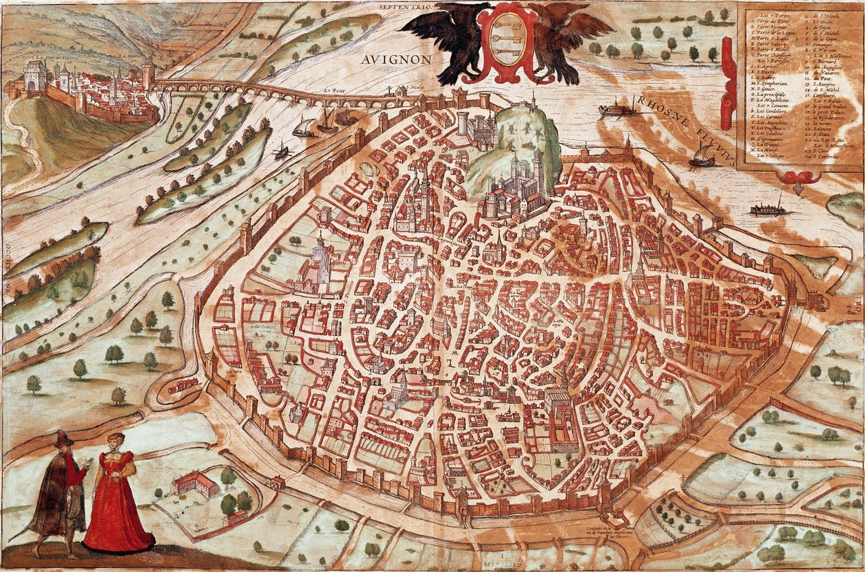 Avignonin kartta - Ranska (kaiverrus tekijältä Franz Hogenberg