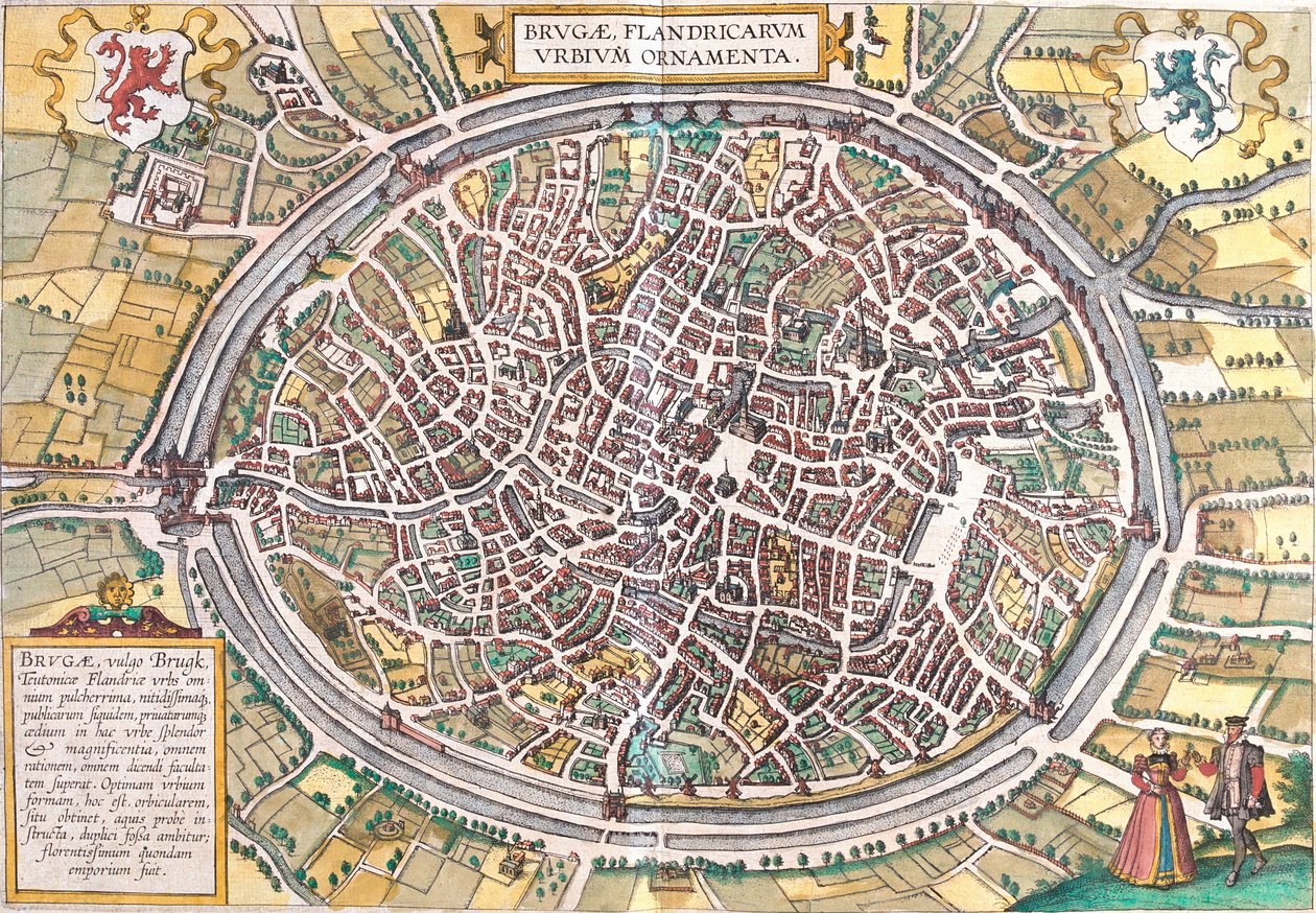 Bruggen kartta (Brugae), Belgia (etsaus tekijältä Franz Hogenberg