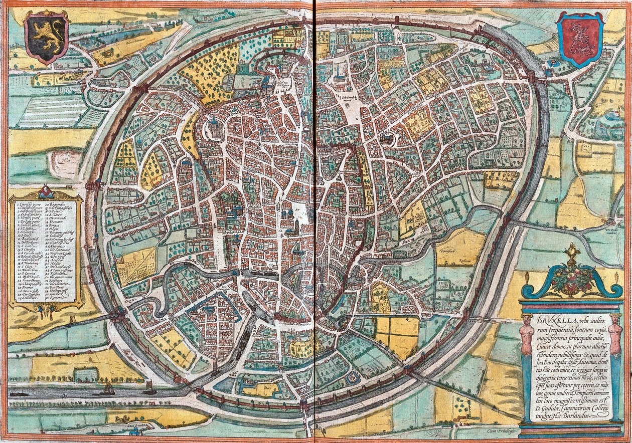 Bruxellesin kartta (Bruxella), Belgia (etsaus tekijältä Franz Hogenberg