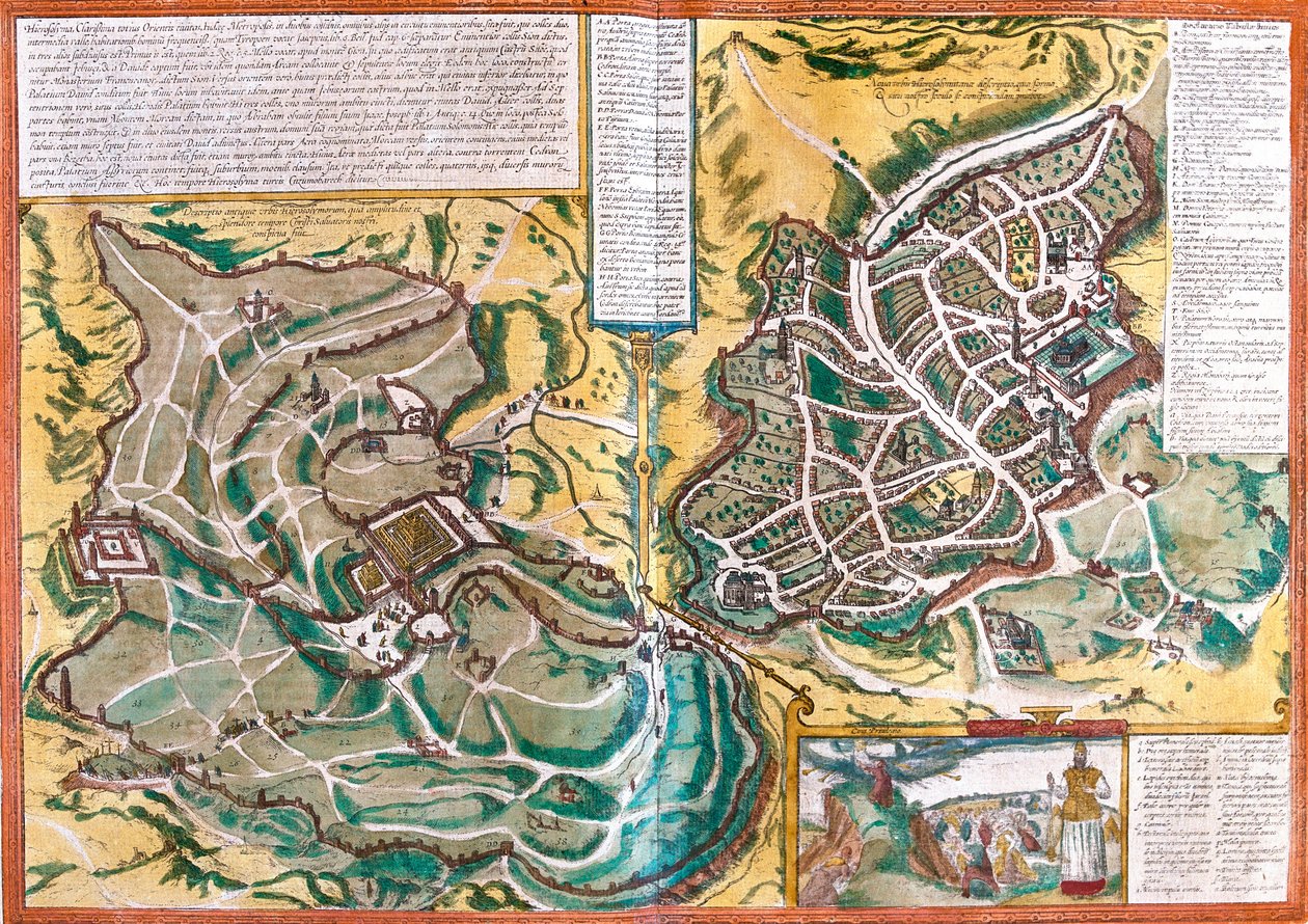 Jerusalemin kartta (Jerusalem), Israel (etsaus tekijältä Franz Hogenberg