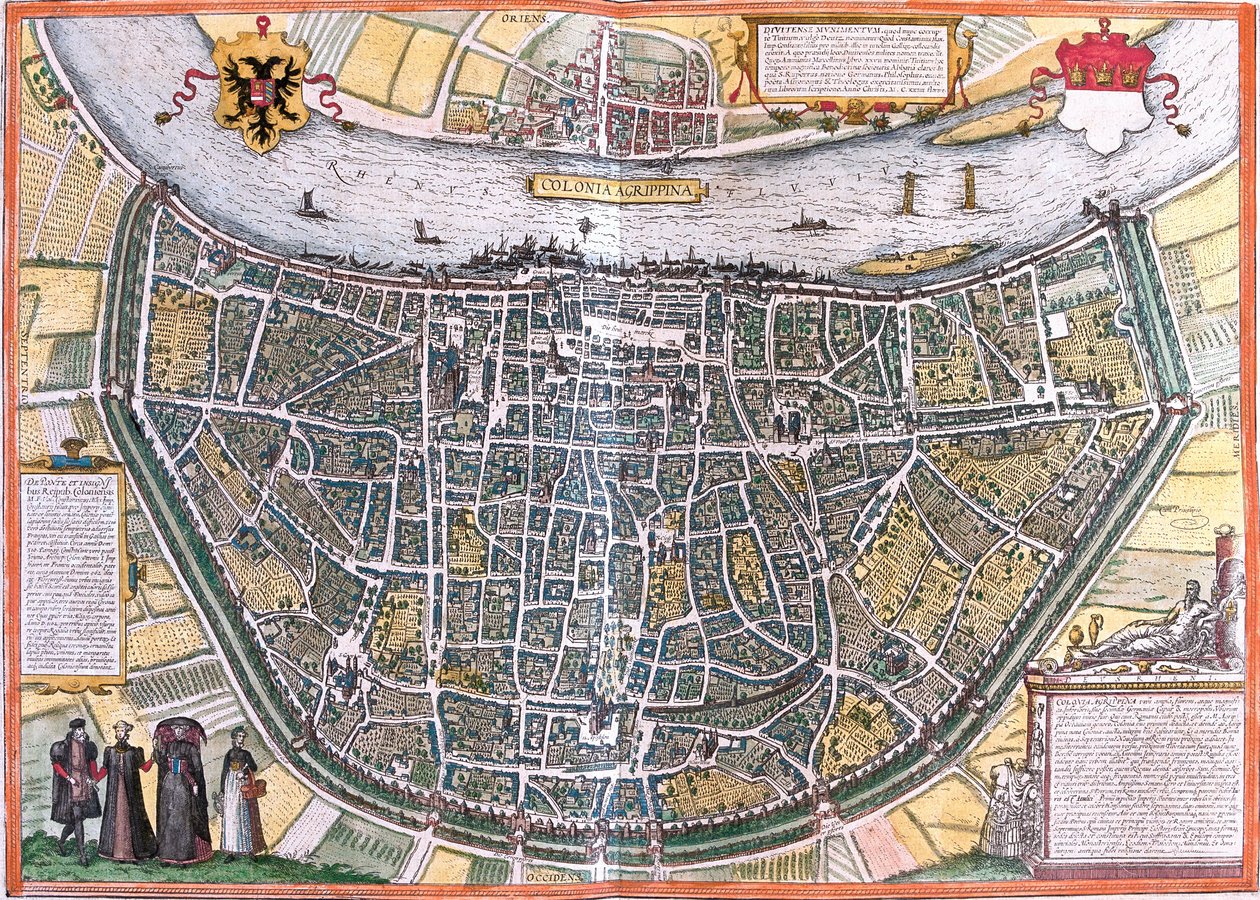 Kölnin suunnitelma (Colonia Agrippa), Saksa (etsaus tekijältä Franz Hogenberg