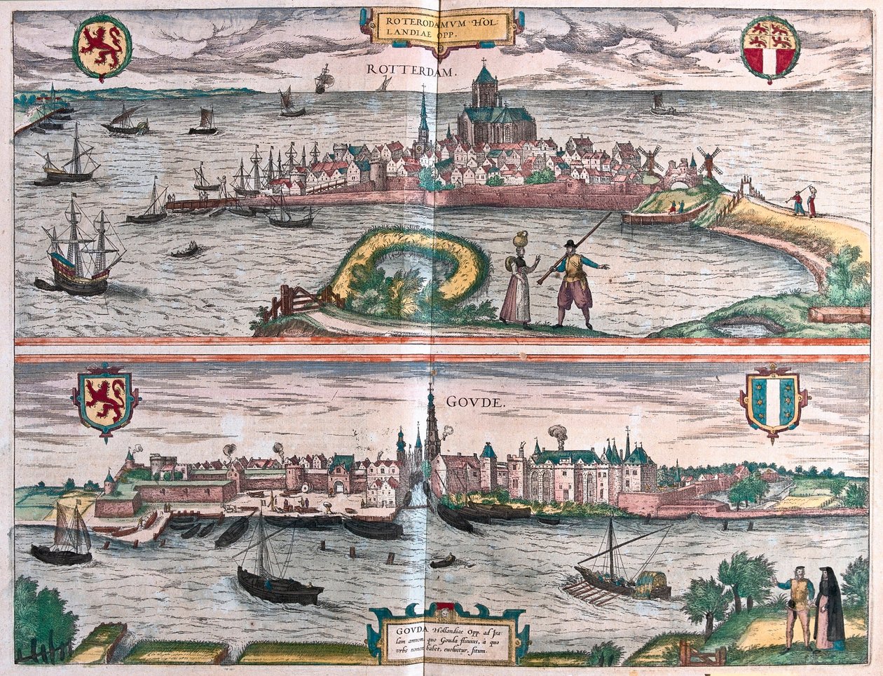 Rotterdam ja Gouda, Alankomaat (kaiverrus tekijältä Franz Hogenberg