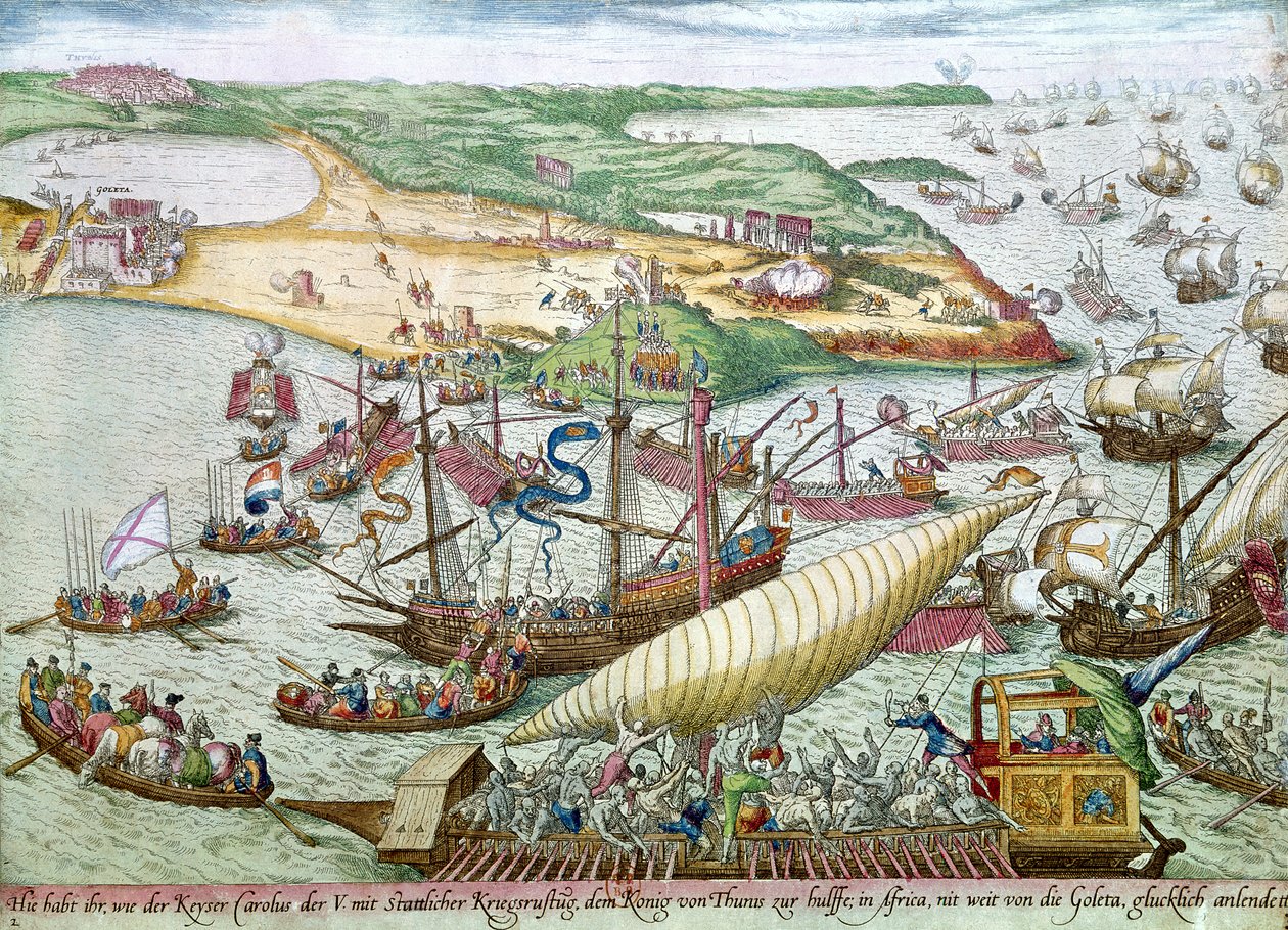 Kaarle V:n Tunisin piiritys eli La Goulette vuonna 1535 tekijältä Franz Hogenberg