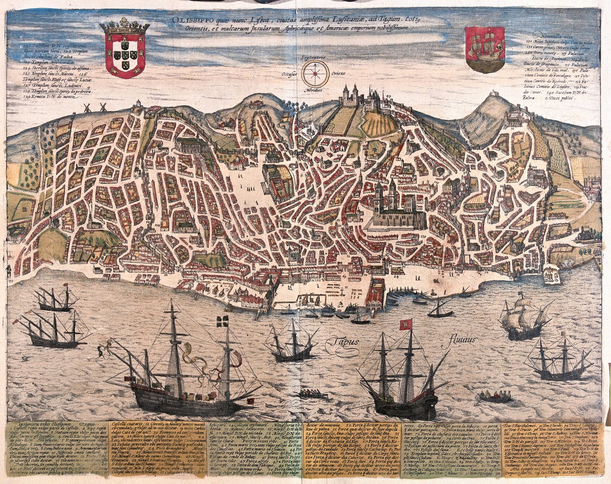 Näkymä Lissaboniin, Portugaliin (kaiverrus tekijältä Franz Hogenberg