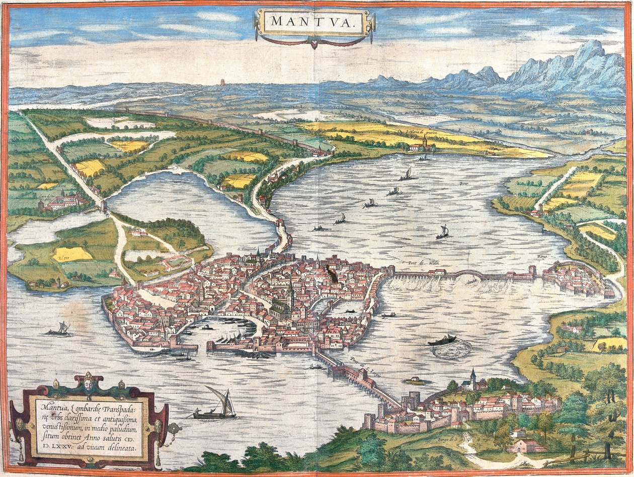 Näkymä Mantovasta (Mantua), Italia (etsaus tekijältä Franz Hogenberg