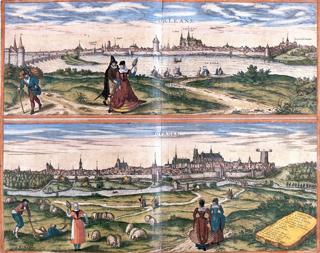 Näkymät Orleans et Bourgesista, Ranskasta (etsaus tekijältä Franz Hogenberg
