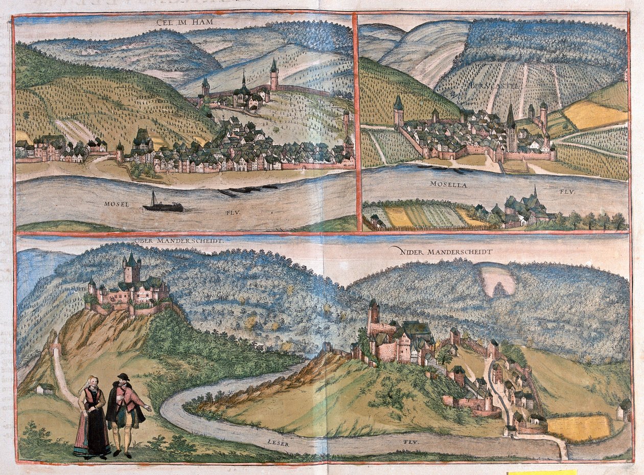 Zell an der Mosel, Bernkastel-Kues, Manderscheid, Saksa (kaiverrus tekijältä Franz Hogenberg