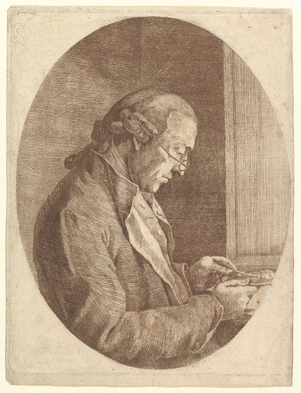 Muotokuva taiteilijasta, joka luonnostelee muotokuvaa, 1799. tekijältä Franz Jakob Josef Ignatz von Predl