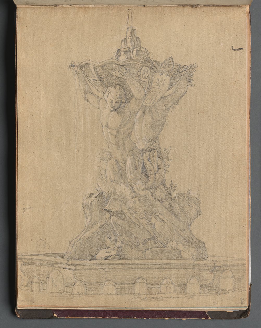 Albumi näkymistä Roomaan ja ympäristöön, Maisematutkimukset, sivu 21a: Roman Fountain. tekijältä Franz Johann Heinrich Nadorp
