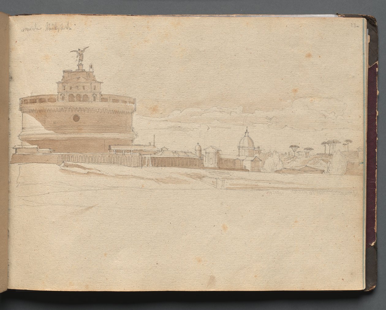 Albumi näkymistä Roomaan ja ympäristöön, Maisematutkimukset, sivu 23a: Castle St Angelo, Rooma tekijältä Franz Johann Heinrich Nadorp