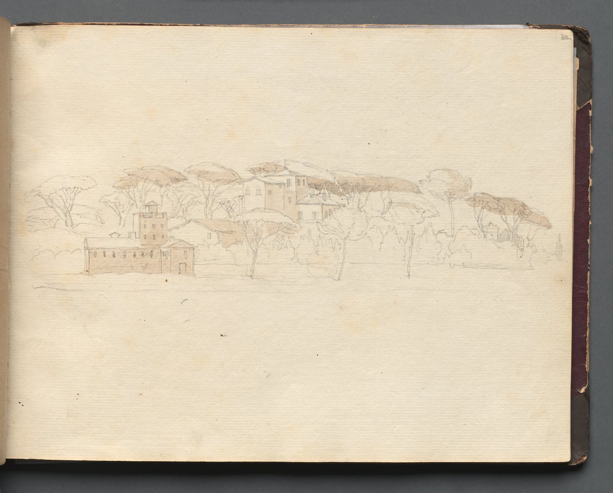 Albumi näkymistä Roomaan ja ympäristöön, Maisematutkimukset, sivu 30a: Roomalainen panoraamanäkymä tekijältä Franz Johann Heinrich Nadorp