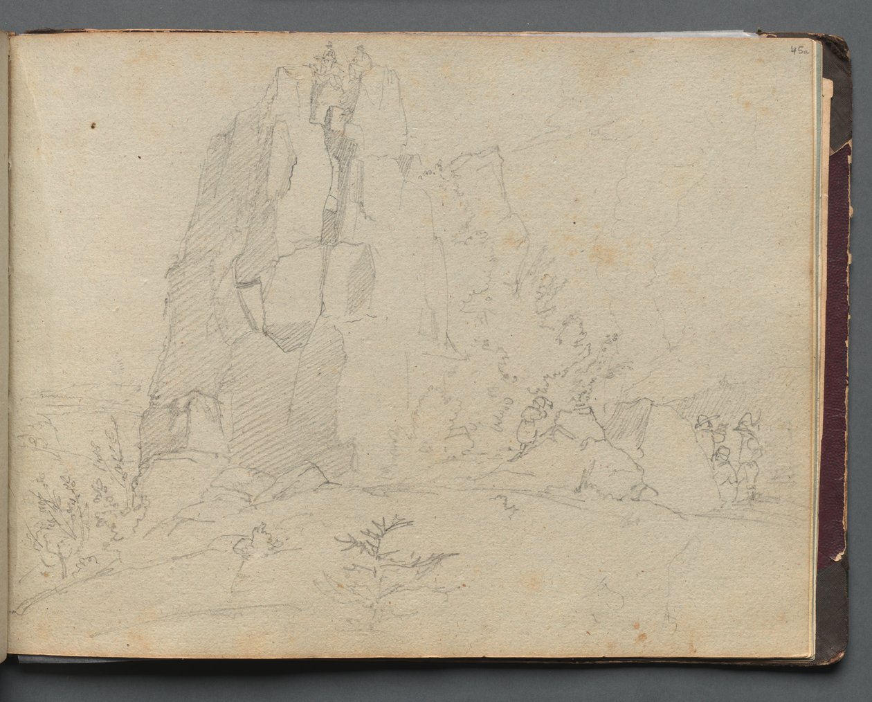 Albumi näkymistä Roomaan ja ympäristöön, Maisematutkimukset, sivu 45a: Rocky Landscape tekijältä Franz Johann Heinrich Nadorp