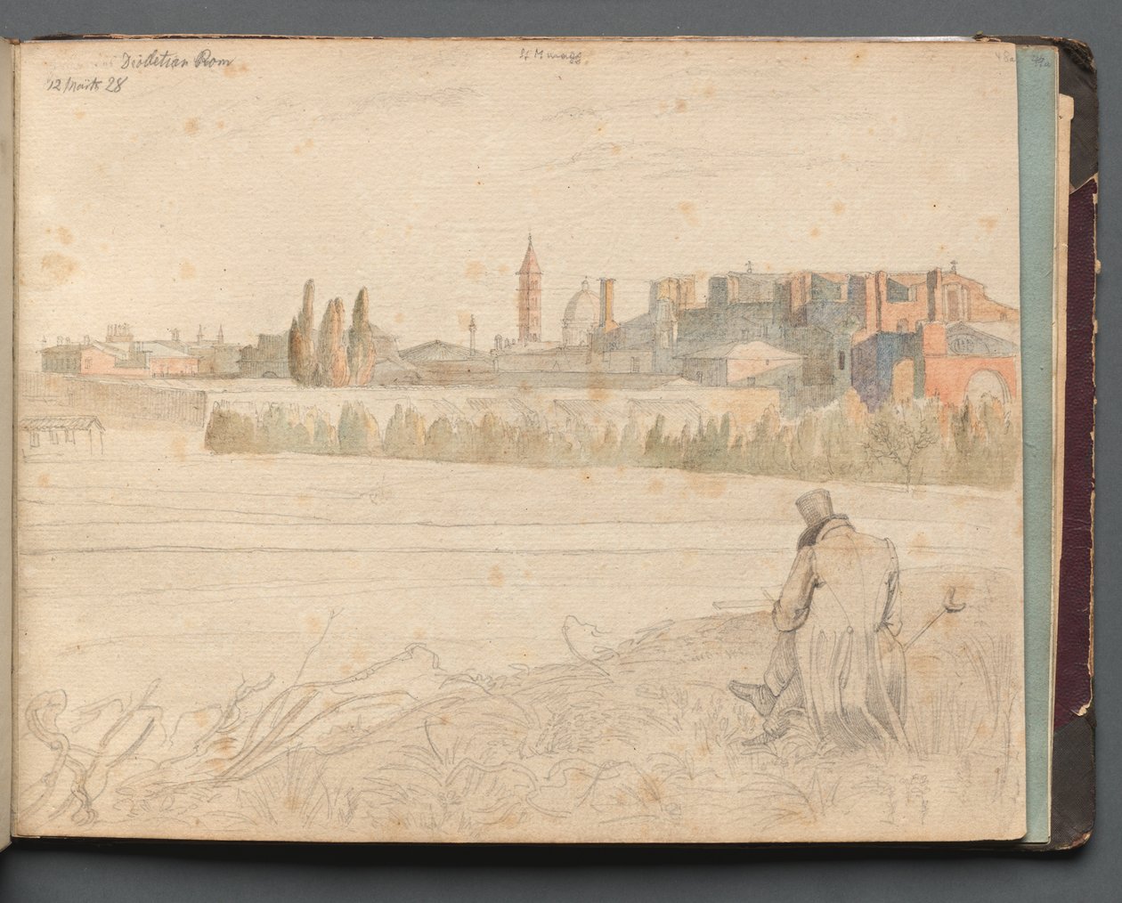 Albumi näkymistä Roomaan ja ympäristöön, Maisematutkimukset, sivu 48a: Roomalainen panoraamanäkymä. tekijältä Franz Johann Heinrich Nadorp