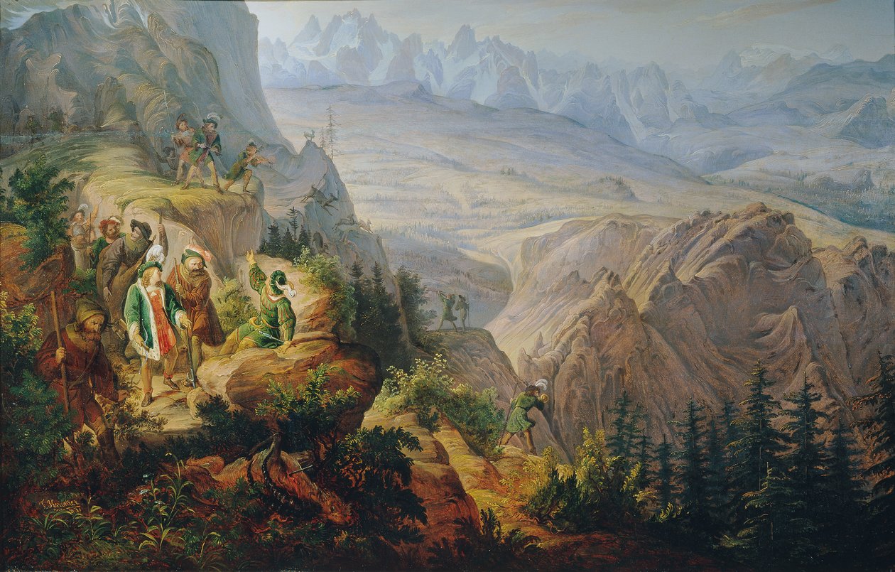 Keisari Maximilian I (?) metsästämässä metsäkurkkua tekijältä Franz Krammer