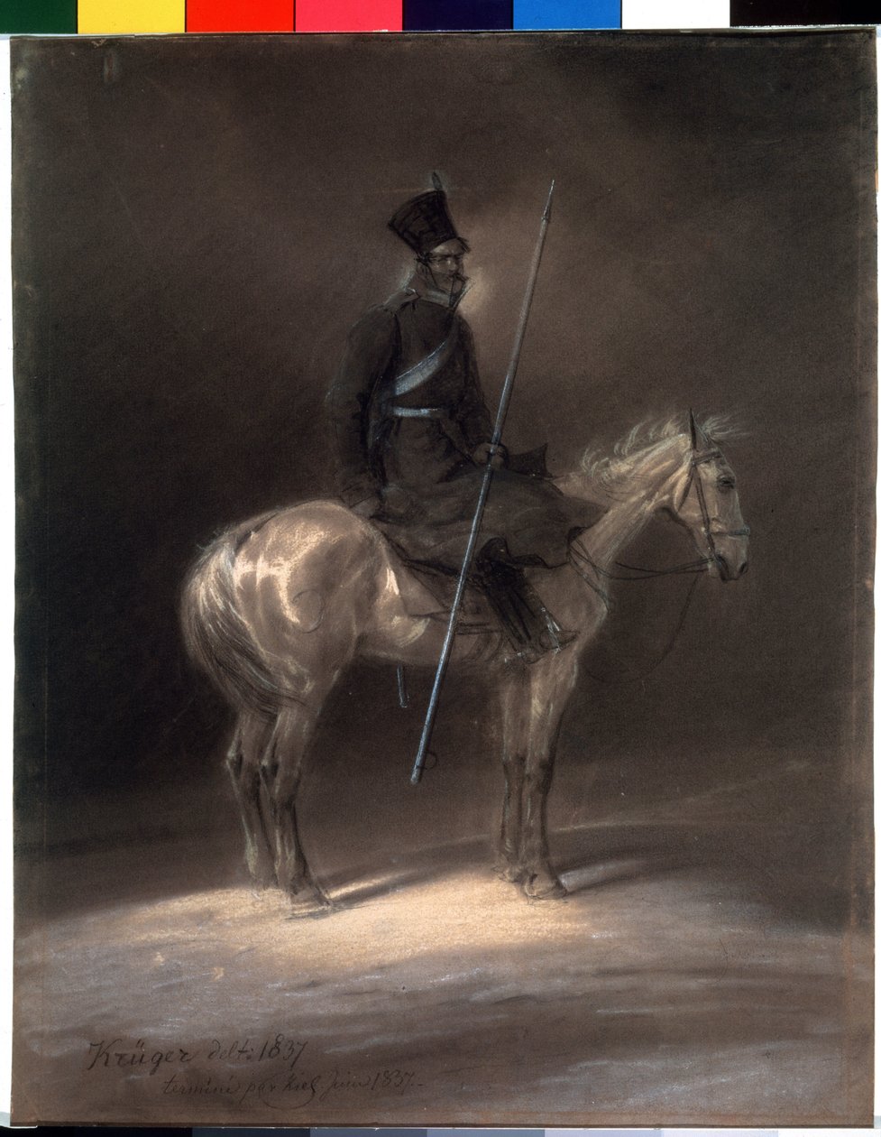 Kasakka hevosen selässä. Kasakka hevosen selässä. Piirustus Franz Kruger (1797-1857) tekijältä Franz Krüger
