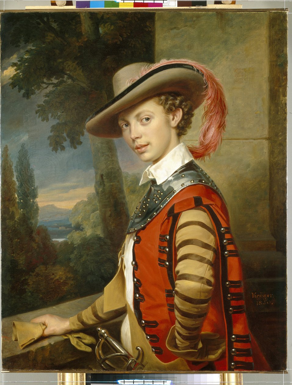 Prinssi Nicolas Saltykovin muotokuva valepuvussa. (Prinssi Nikolai Saltykovin muotokuva komeassa mekossa). Franz Krugerin (1797-1857) maalaus öljy kankaalle tekijältä Franz Krüger