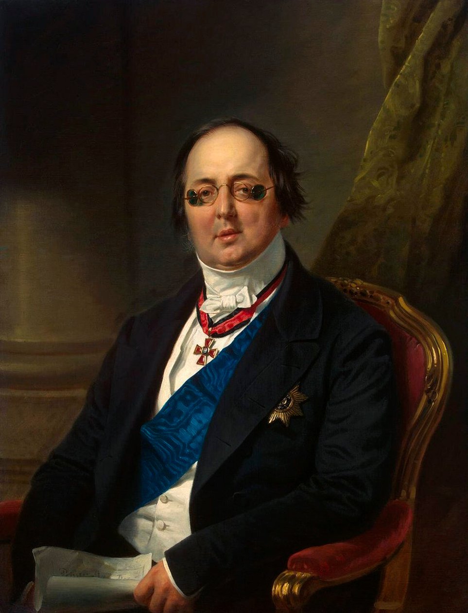 "Kreivi Aleksanteri Kušelev-Bezborodkon muotokuva", 1851-1852. tekijältä Franz Kruguer