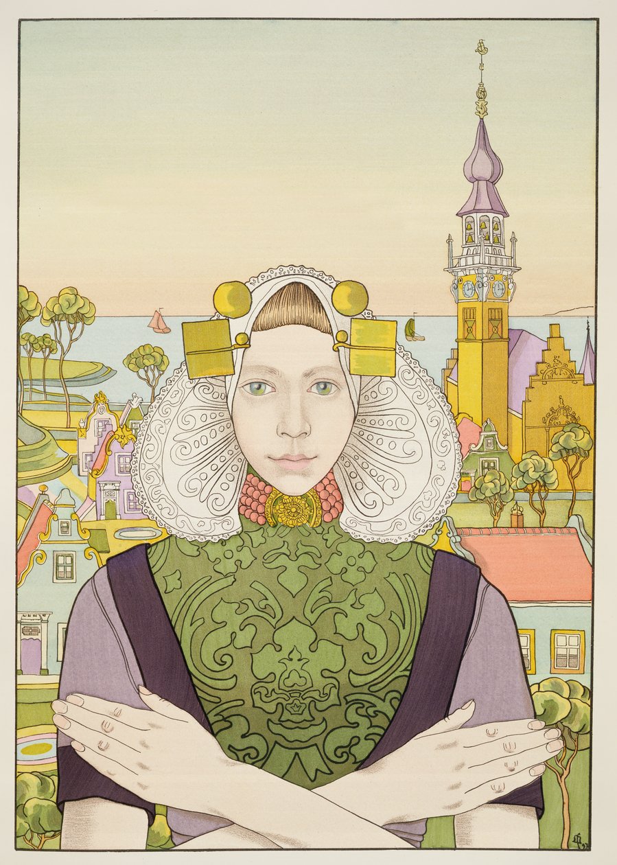 Hollantilainen tyttö, 1897, LEstampe Modernesta, julkaistu Paris 1897-99 tekijältä Franz M. Melchers