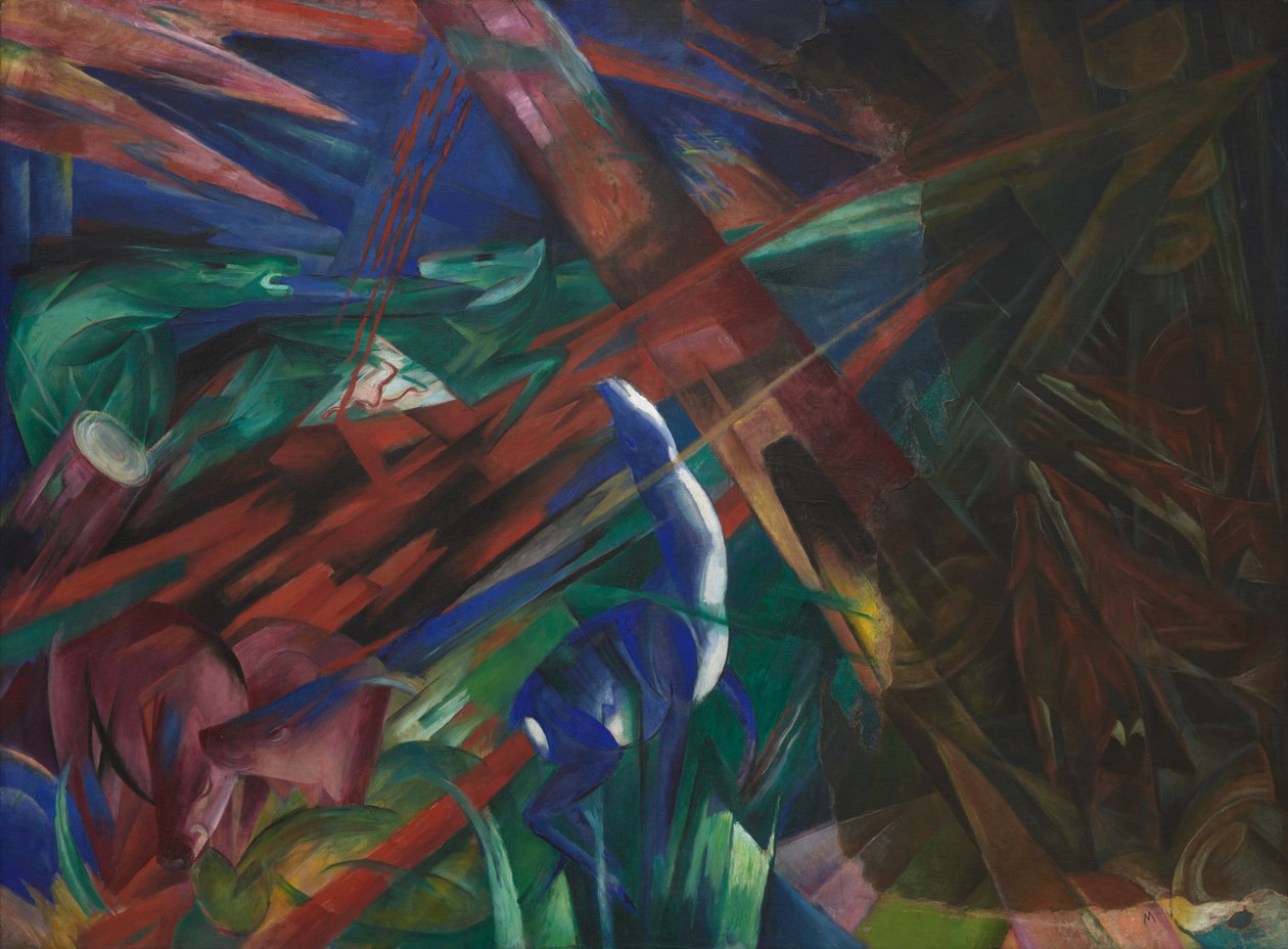 Eläinten kohtalot Puut osoittivat renkaansa, eläimet suonensa, 1913. tekijältä Franz Marc