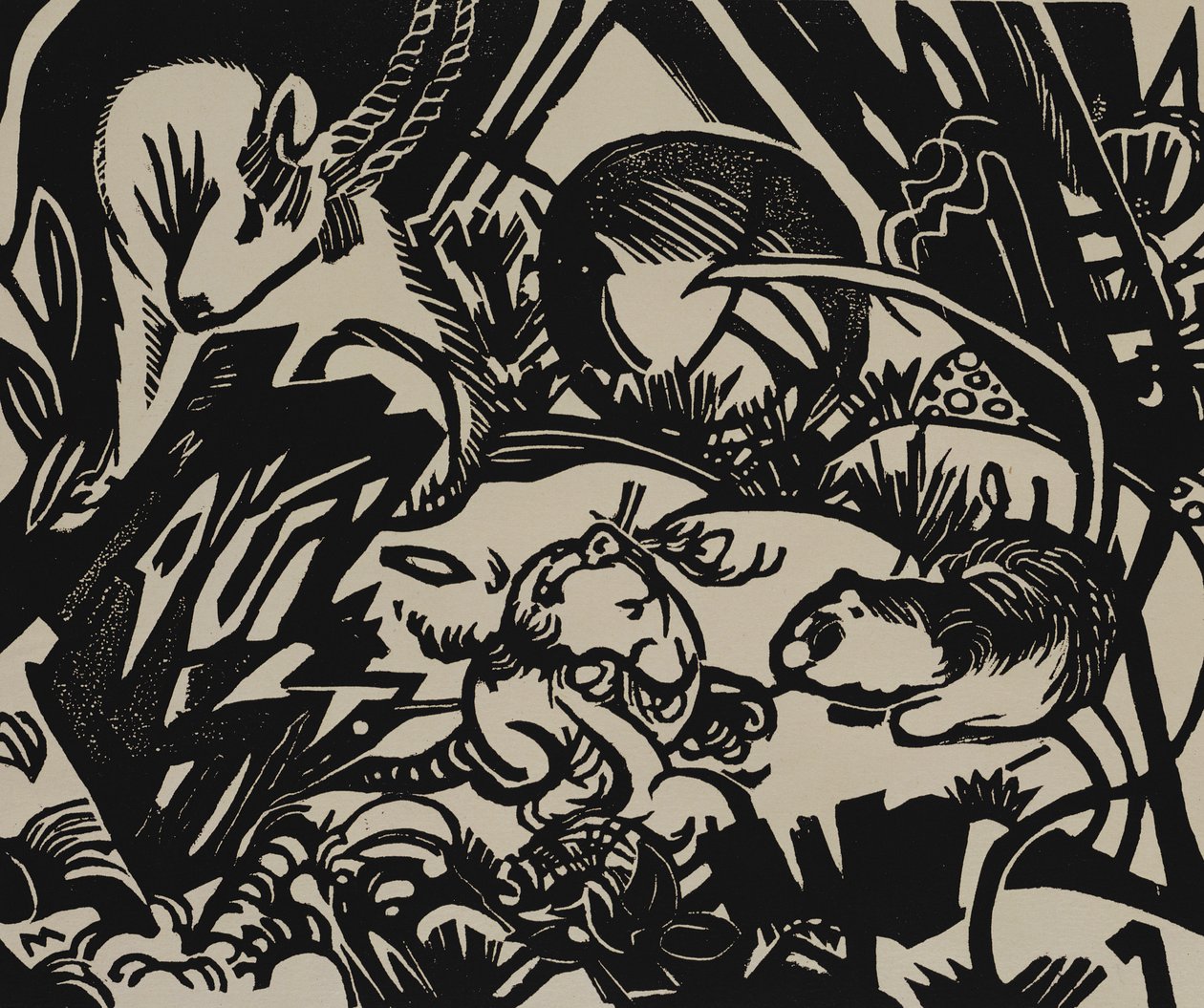 Eläinlegenda (puupiirros) tekijältä Franz Marc