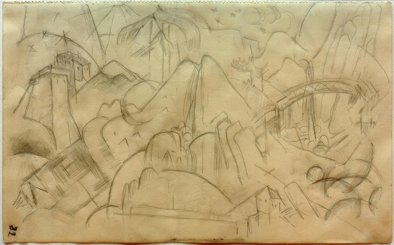 Vuoristomaisema ja silta (Tirol) tekijältä Franz Marc