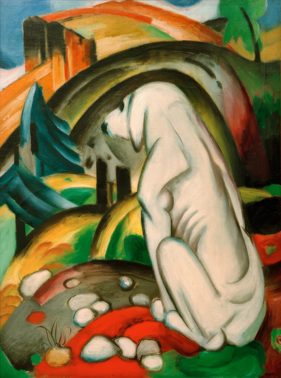 Der weiße Hund (Hund vor der Welt) tekijältä Franz Marc
