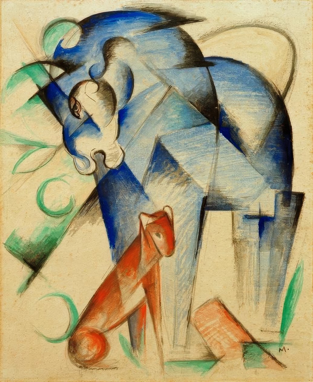 Upeat eläimet (sininen hevonen ja punainen koira) tekijältä Franz Marc