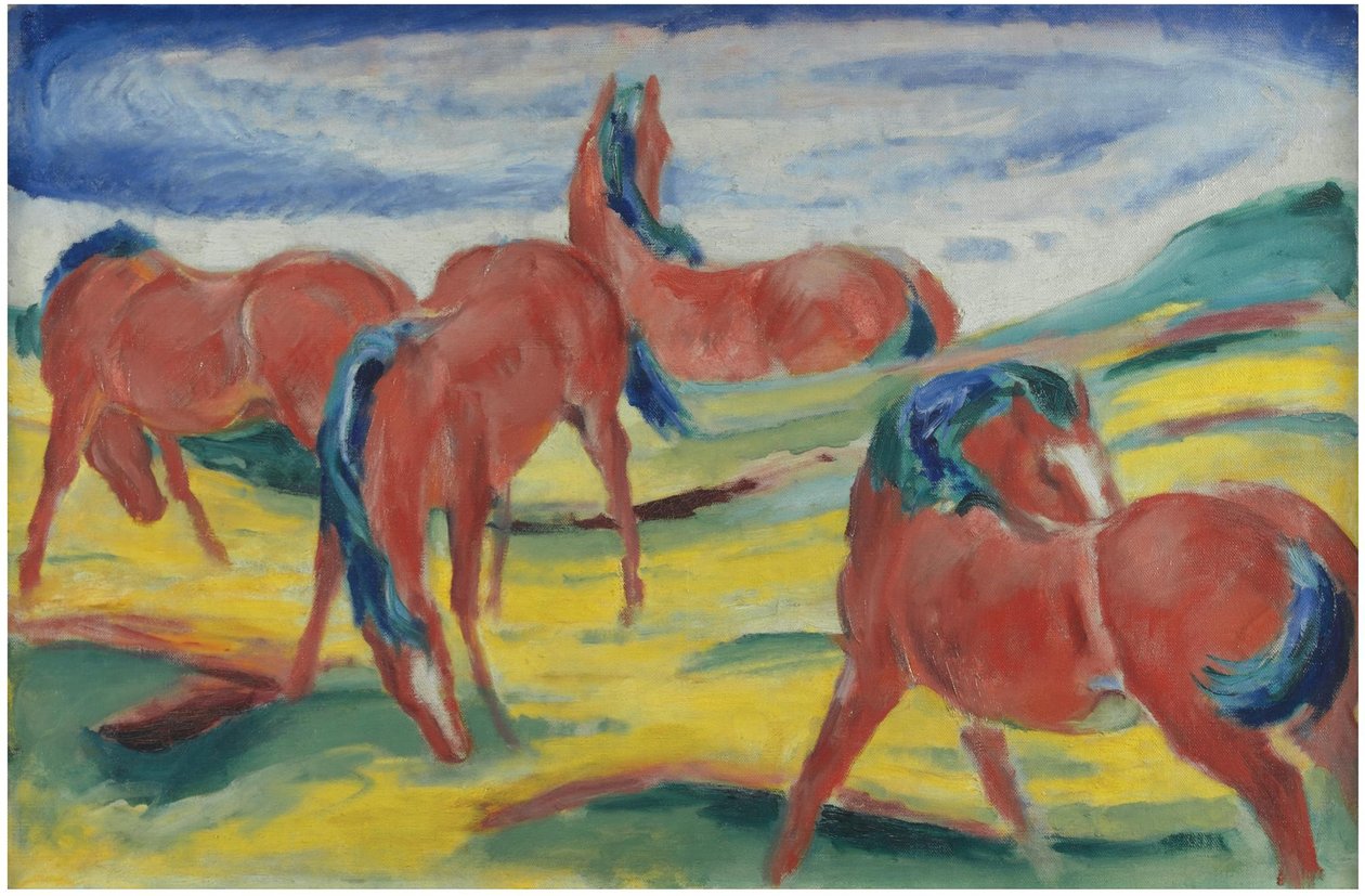 Hevosten laiduntaminen III, 1910 tekijältä Franz Marc