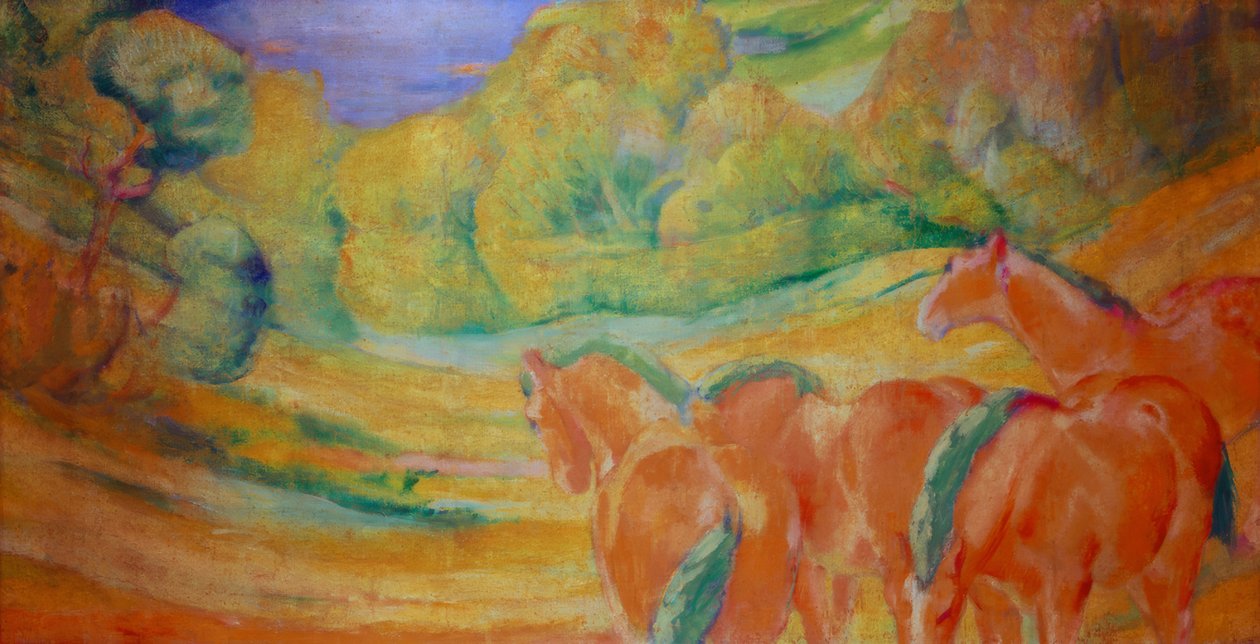 Suuri maisema I (Maisema, jossa on punaisia hevosia) tekijältä Franz Marc
