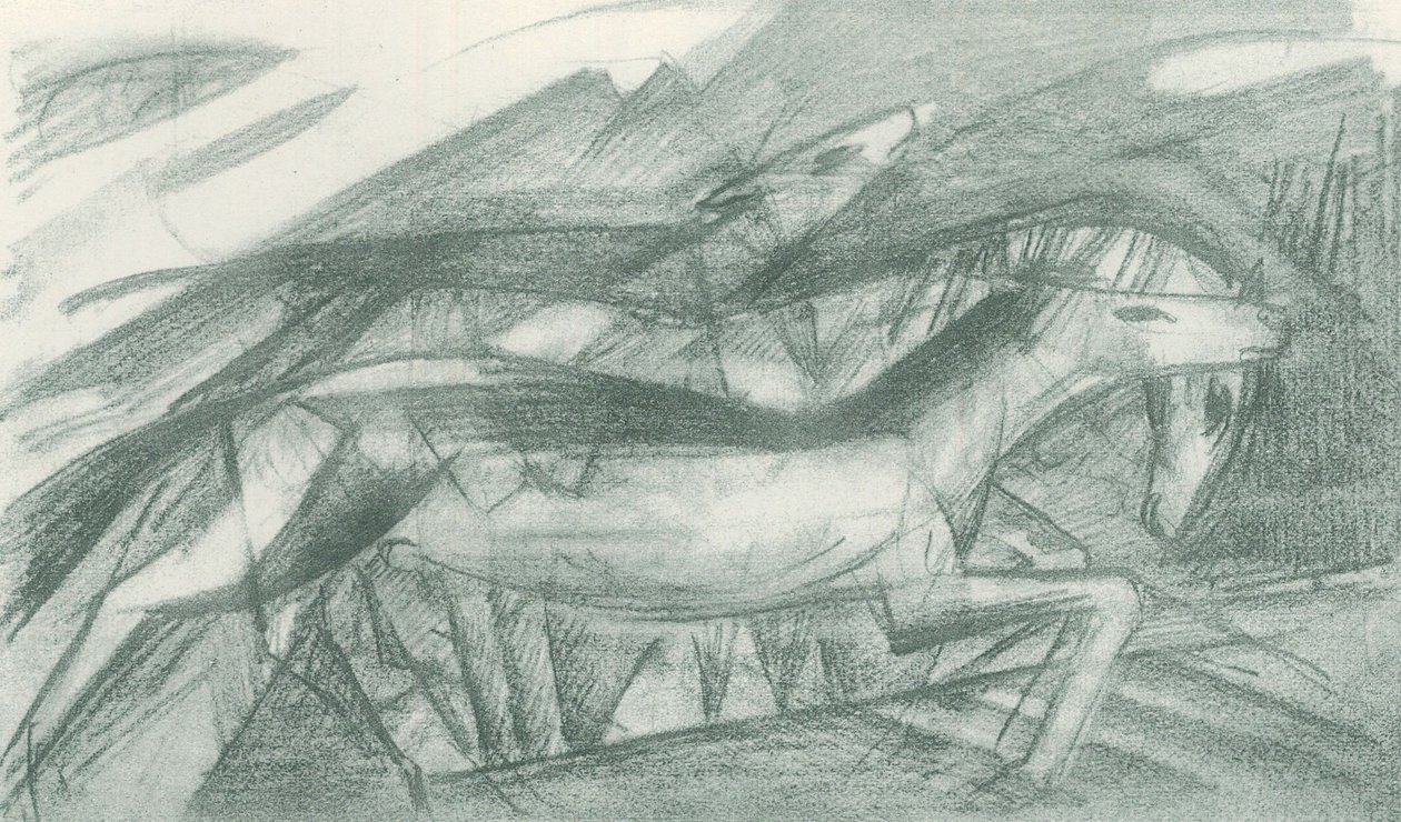 Metsästyshevoset abstraktissa maisemassa tekijältä Franz Marc